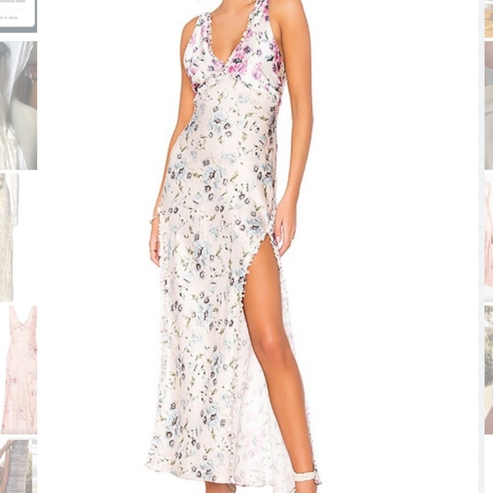 Loveshackfancy kendall silk dress white yellow ivory long leg slit
